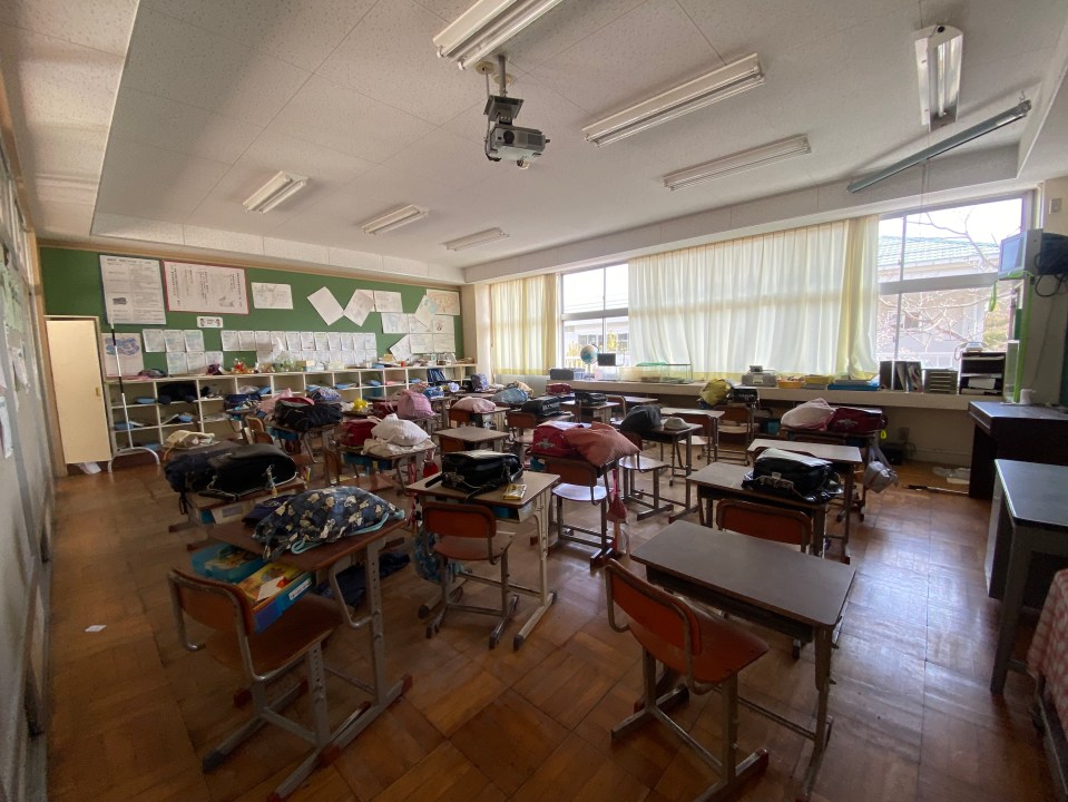 An abandoned classroom inside one of Fukushima's schools