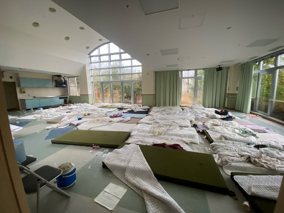 Beds on floors inside a building