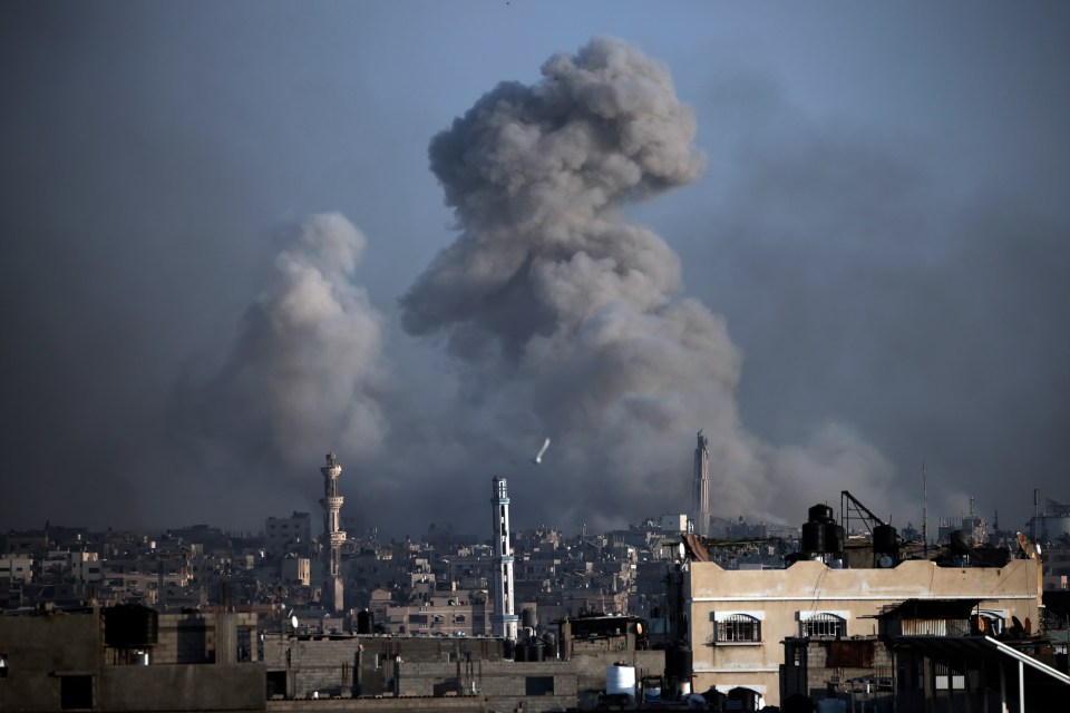 FILE - Smoke rises following Israeli bombardments in Khan Younis, southern Gaza Strip, on Jan. 17, 2024. Judges in the Netherlands on Monday Feb. 12, 2024 ordered the Dutch government to halt the export of fighter jet parts to Israel, citing a clear risk of violations of international law. (AP Photo/Mohammed Dahman, File)