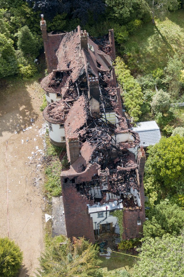 Aerial pictures showing the collapsed roof and blown-out windows