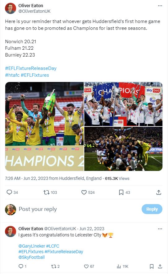 Here's how a Huddersfield fan announced the Foxes' success early
