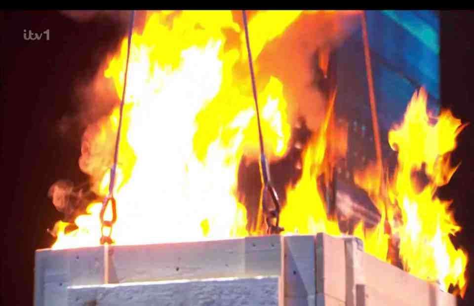 The box was engulfed in flames