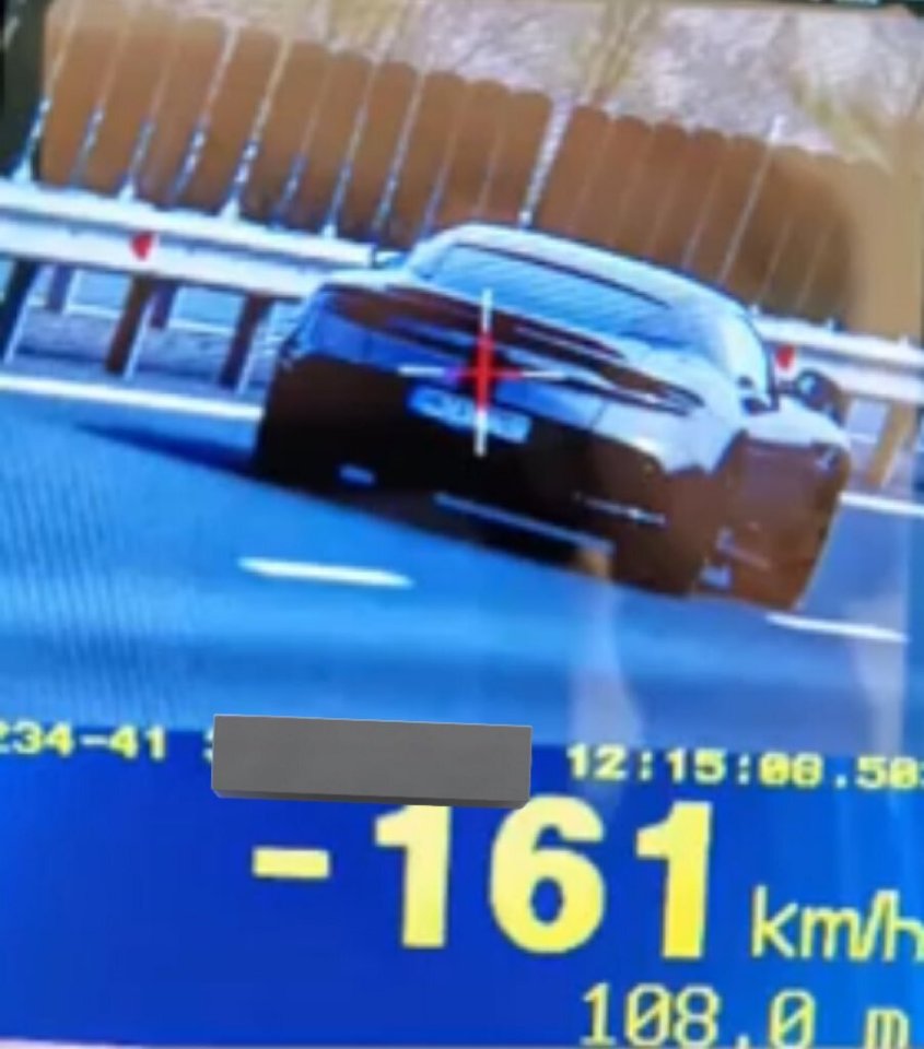The moment Tate was caught going 20mph over the speed limit