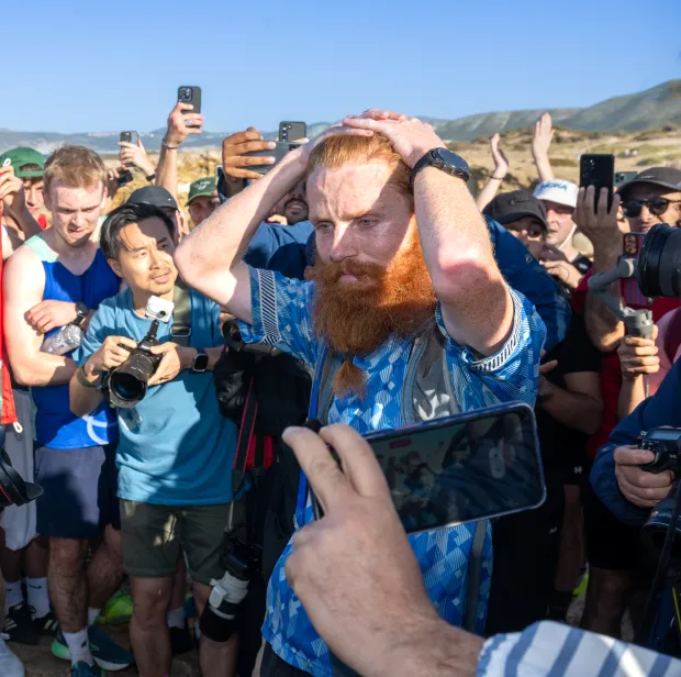 The Hardest Geezer was visibly exhausted as he completed his 10,100-mile journey
