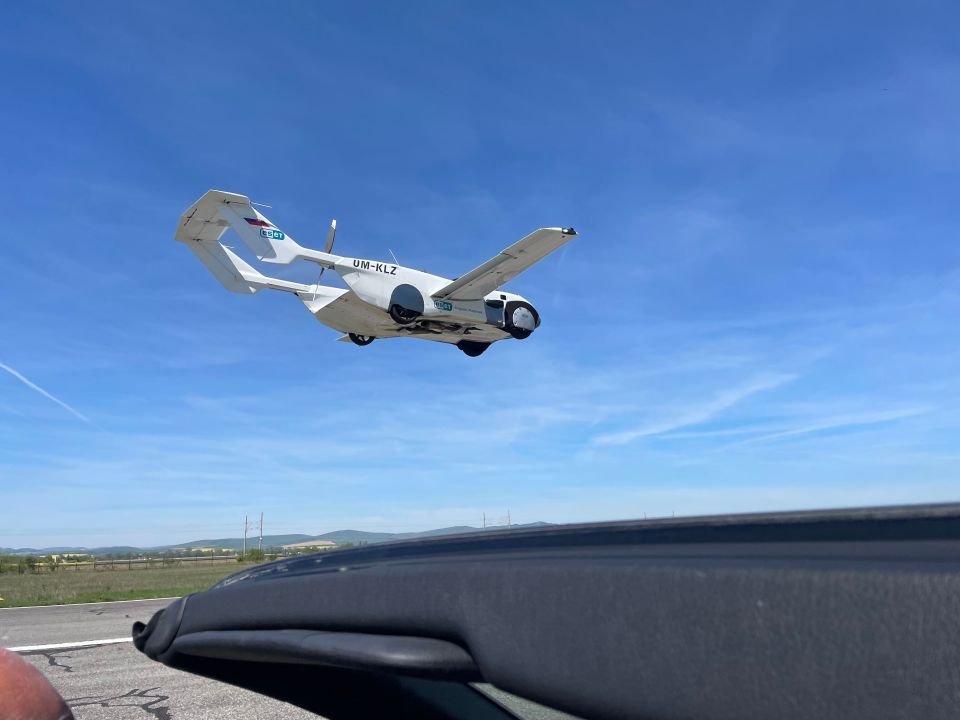 The flying car can transform from a sports car into a plane within minutes