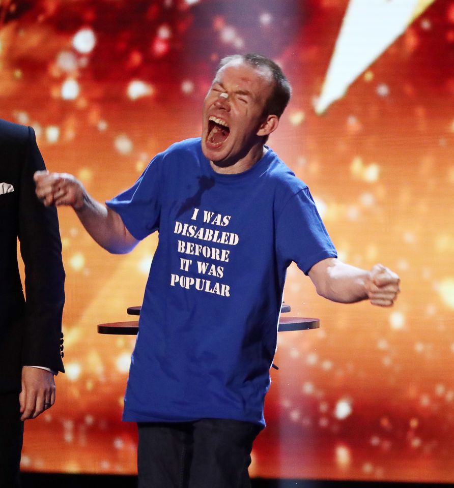 Lost Voice Guy celebrating his Britain's Got Talent win.