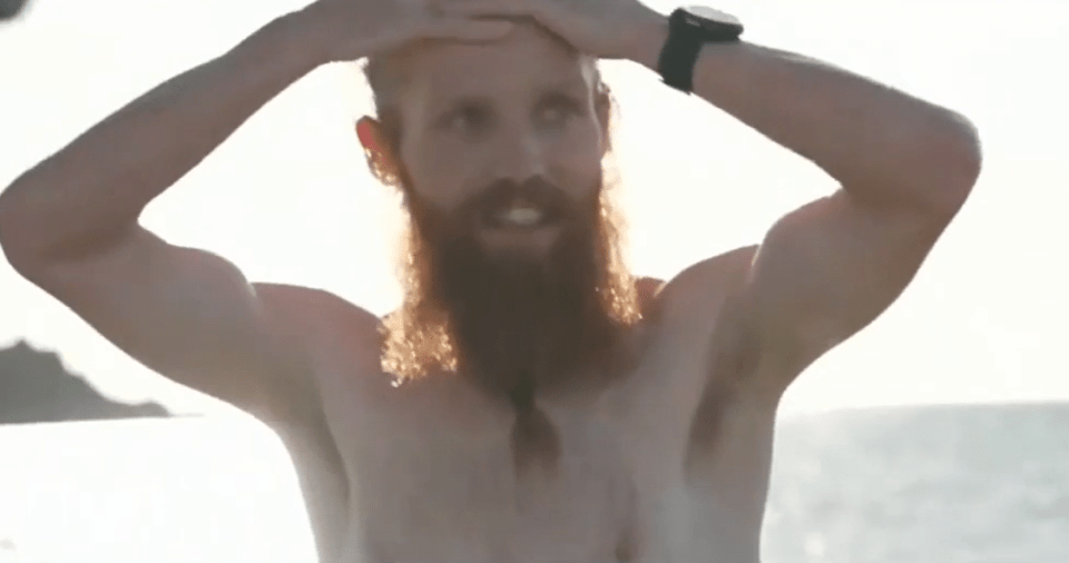 The runner also admitted to be 'a bit tired' as he took a dip into the Mediterranean