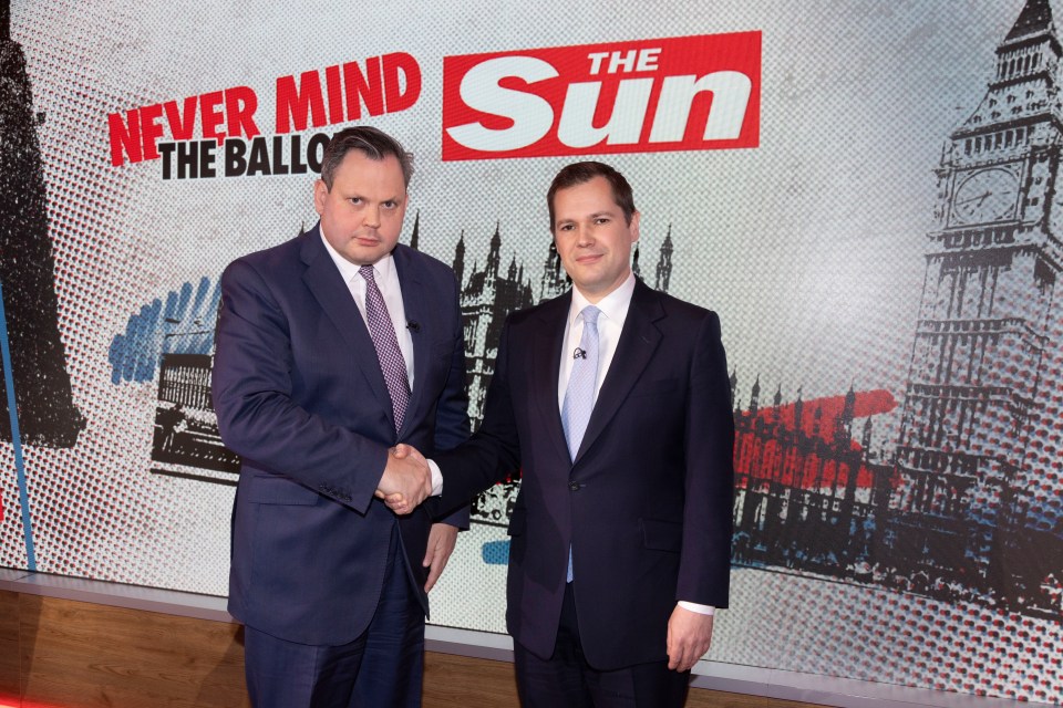 The former Home Office minister got a grilling from The Sun's political editor Harry Cole, right