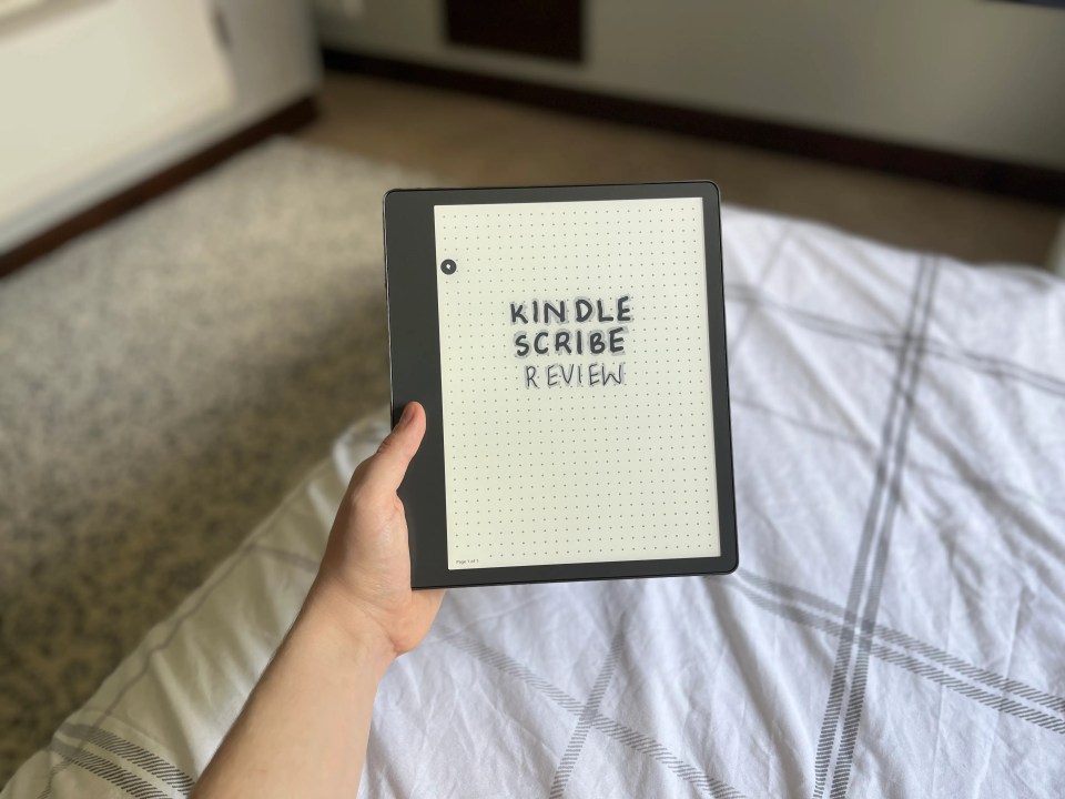 Kindle Scribe review on a device screen.