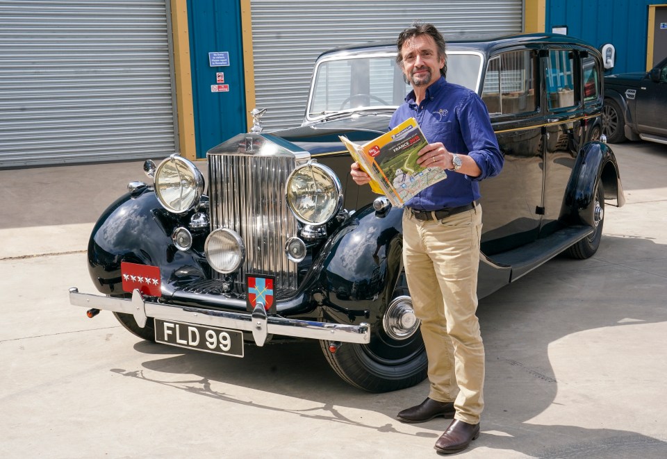 At his West Country garage Tv star Richard Hammond with the beautifully restored vintage Rolls Royce that Viscount Bernard Montgomery used in Normandy on D Day plus 3 .. .Picture Arthur Edwards The Sun