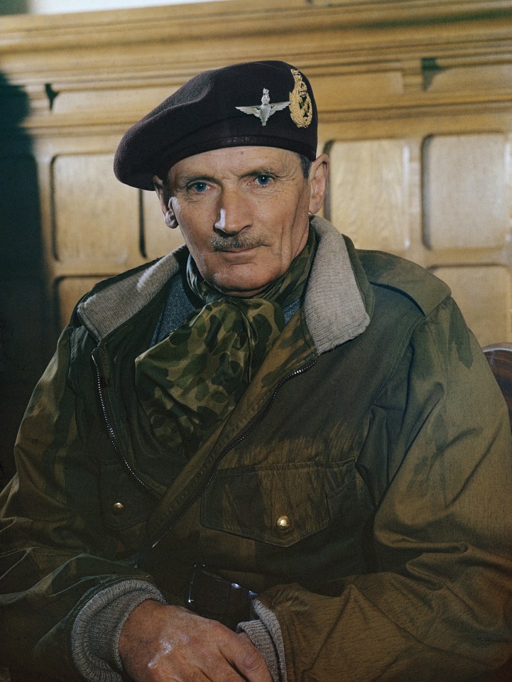 Field Marshal Sir Bernard Montgomery, 1944, Portrait of Field Marshal Sir Bernard Montgomery on his appointment as Colonel Commandant of the Parachute Regiment. Field Marshal Montgomery is wearing the beret and jumping jacket of the Parachute Regiment. His scarf is similar to those worn by British paratroopers when they were dropped in Normandy on the night of 5 - 6 June 1944. (Photo by Capt. E G Malindine/ Imperial War Museums via Getty Images)