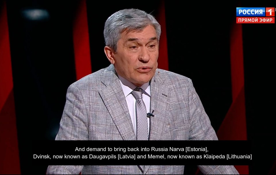 Reserve Major-General Nikolay Plotnikov, Doctor of Political Sciences at the Institute of Oriental Studies threatened Russia will capture three cities - Narva in Estonia, Daugavpils in Latvia and Klaipeda in Lithuania. - as part of Russia’s ‘historic assets’ on air of Russian Federal TV