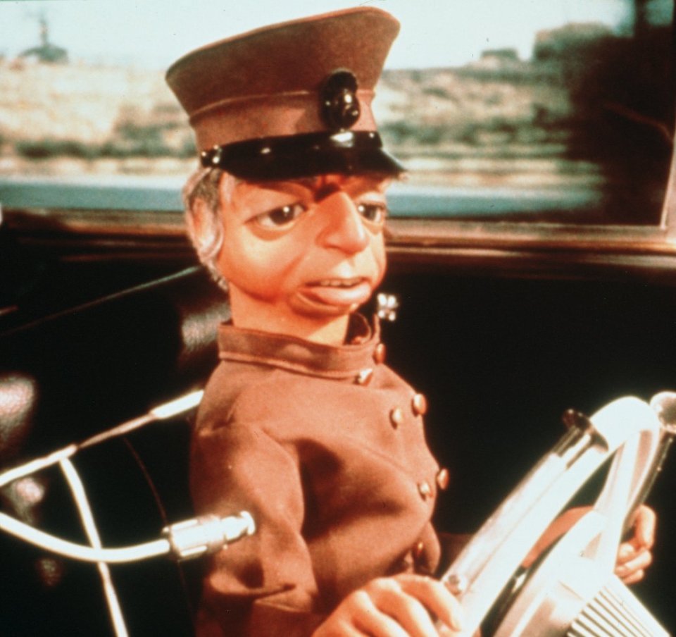A still from the children's television series 'Thunderbirds', featuring the puppet character named PARKER