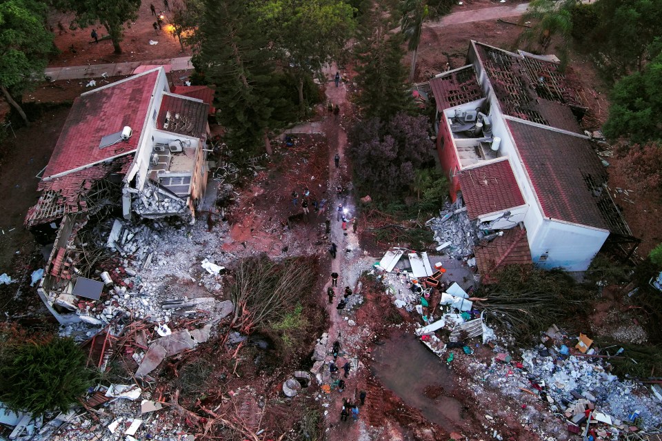 An aerial view showing the damage caused by Hamas gunmen in southern Israel