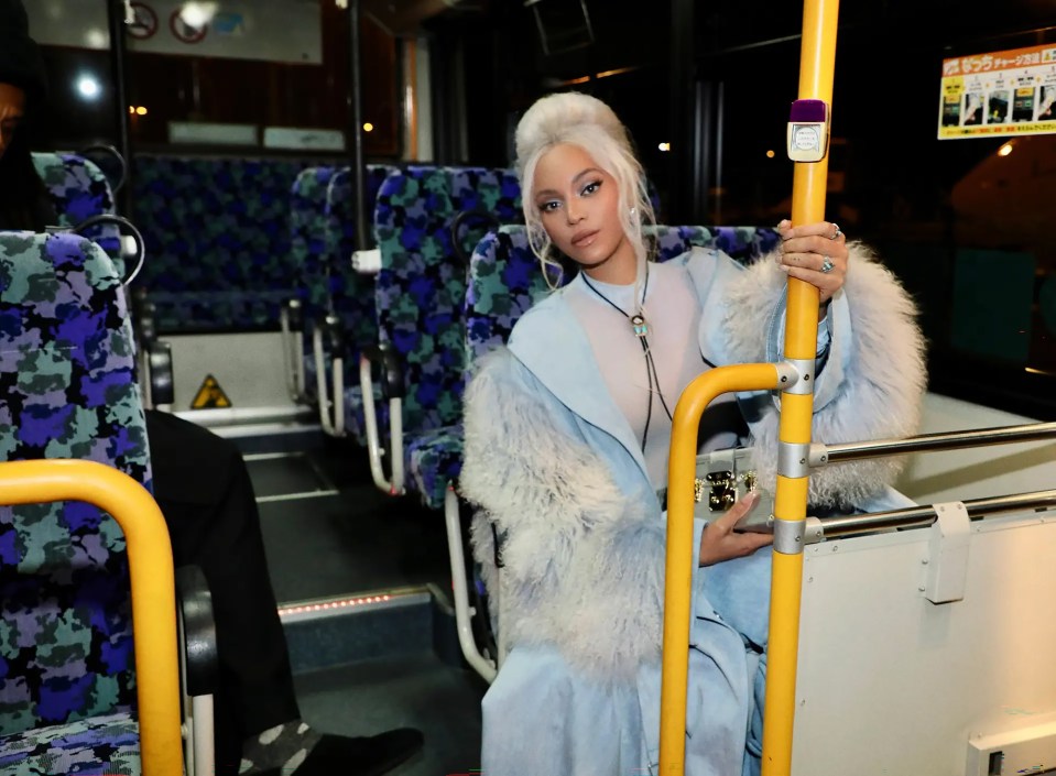 Private jet loving Beyonce shared a pic of herself riding on an airport bus