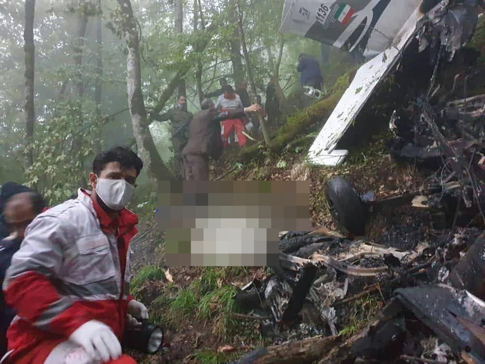 Search and rescue personnel inspect the wreckage