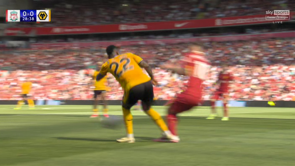 Nelson Semedo catches Alexis Mac Allister on the ankle