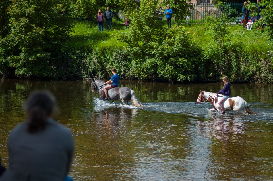 Travellers wash their horses in the River Eden on Saturday