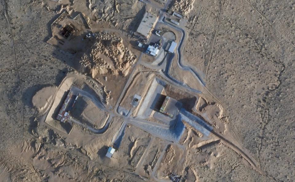 an aerial view of a military base in the desert