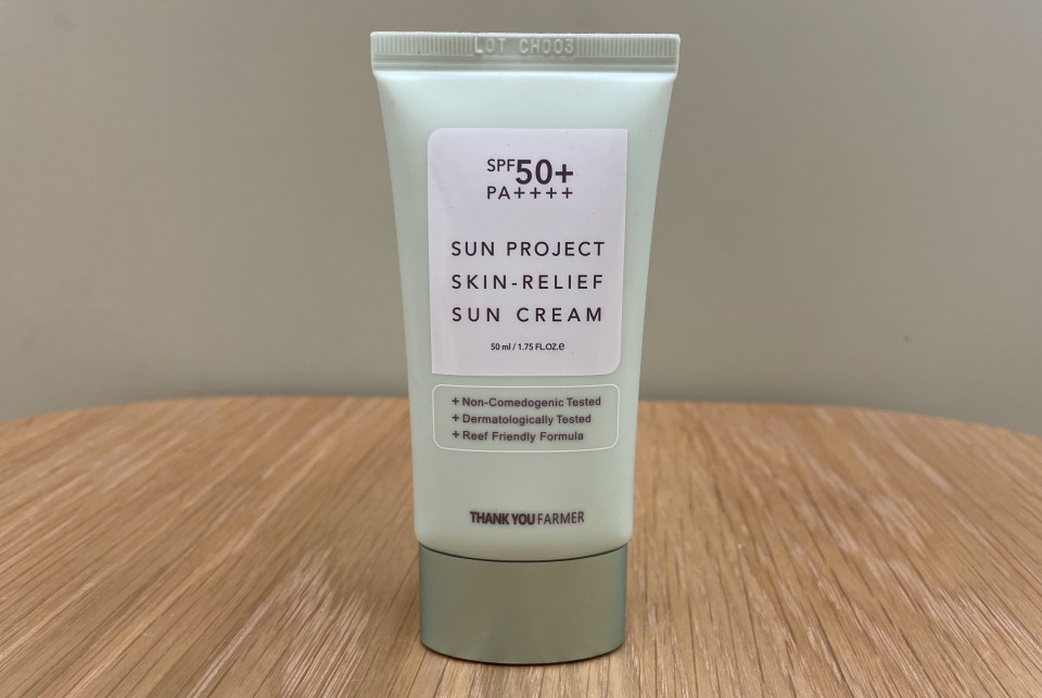 A bottle of Sun Project Skin Relief Sun Cream.