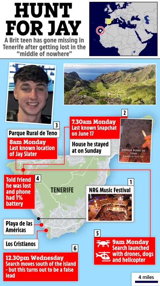 a map of tenerife with the words hunt for jay at the top