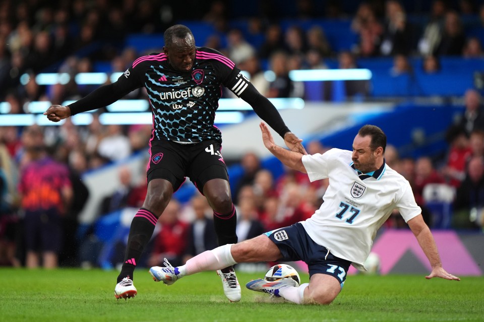 Usain Bolt was captain of the World XI side at Soccer Aid and provided an assist for Alessandro Del Piero