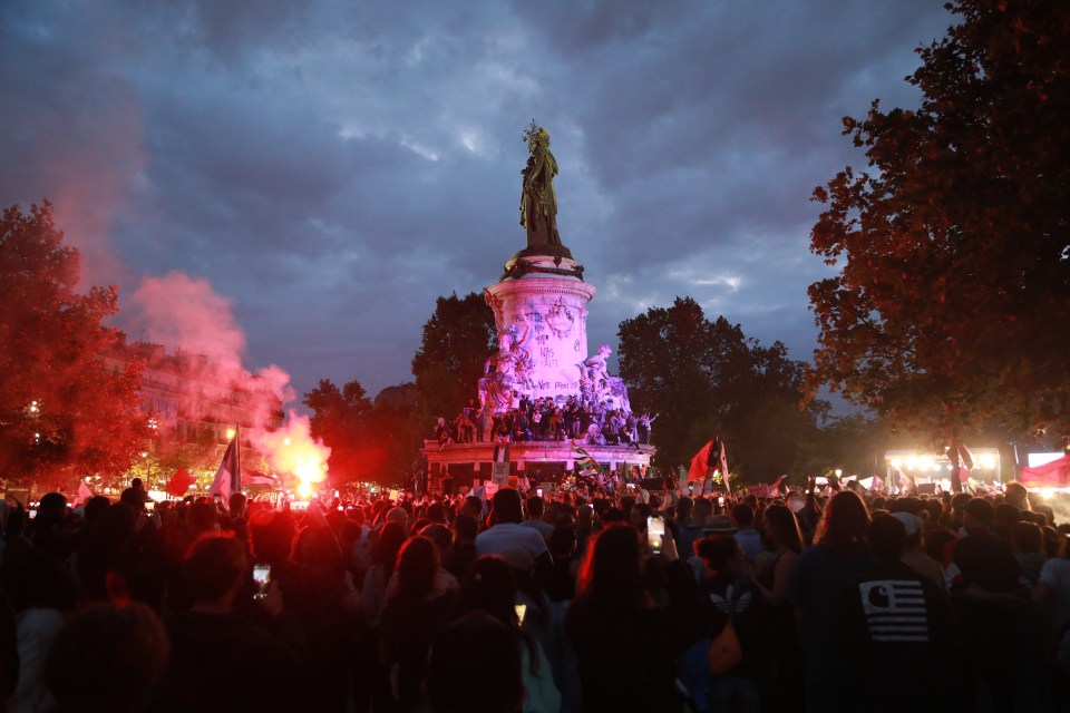 Demonstrators gather in Place de la Republique to protest against the election result