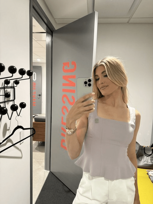 She stunned on TV in a stylish grey outfit