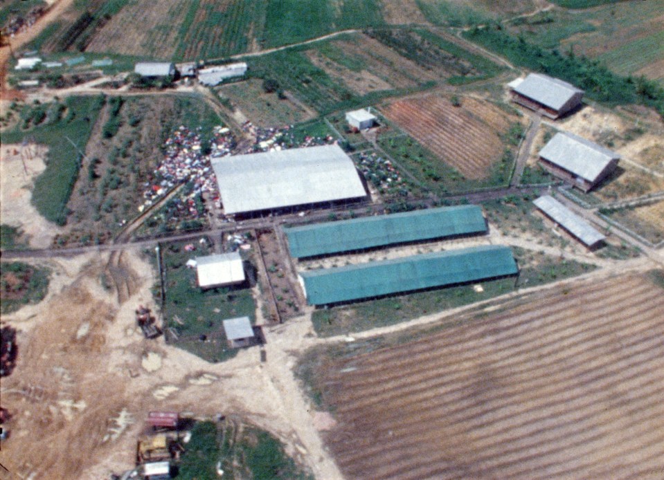 The Peoples Temple compound is seen in aerial view