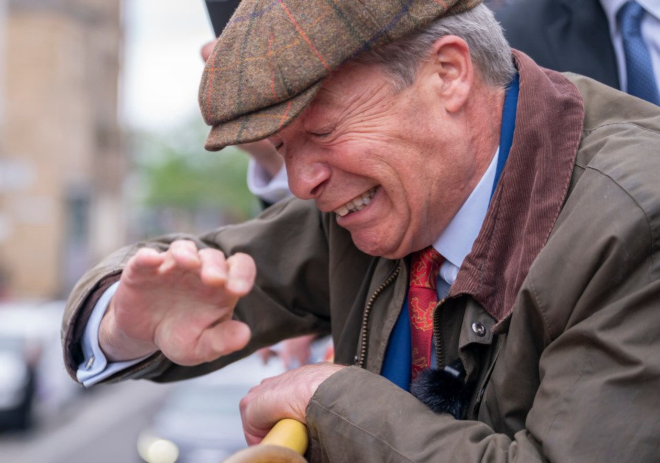 Reform UK leader Farage was seen ducking on the top deck of his bus when objects were thrown at him