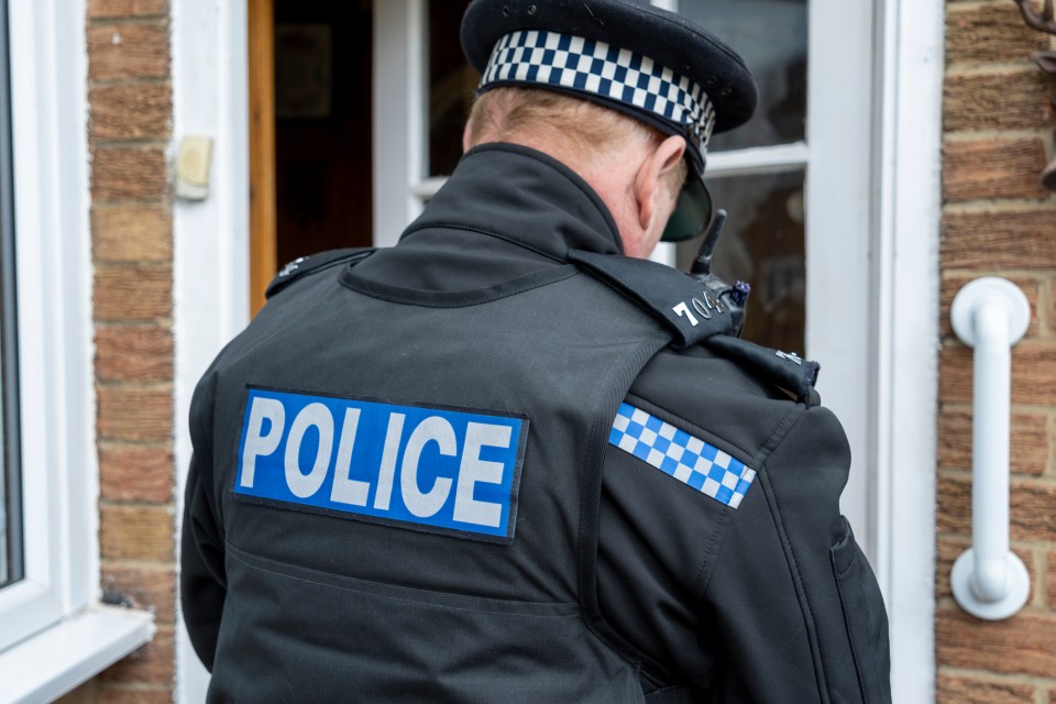 A policeman entering an elderly person's home.