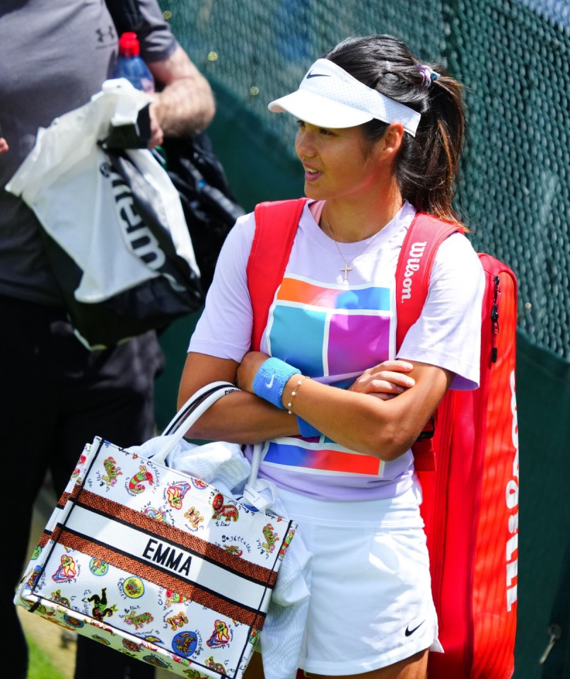 Mandatory Credit: Photo by Javier Garcia/REX/Shutterstock (14569389ay) Emma Raducanu after practising, carrying her personalised Dior bag Wimbledon Tennis Championships, Day 4, The All England Lawn Tennis and Croquet Club, London, UK - 04 Jul 2024