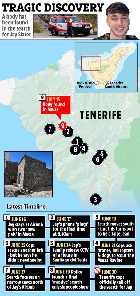 a map showing the tragic discovery of a body in tenerife