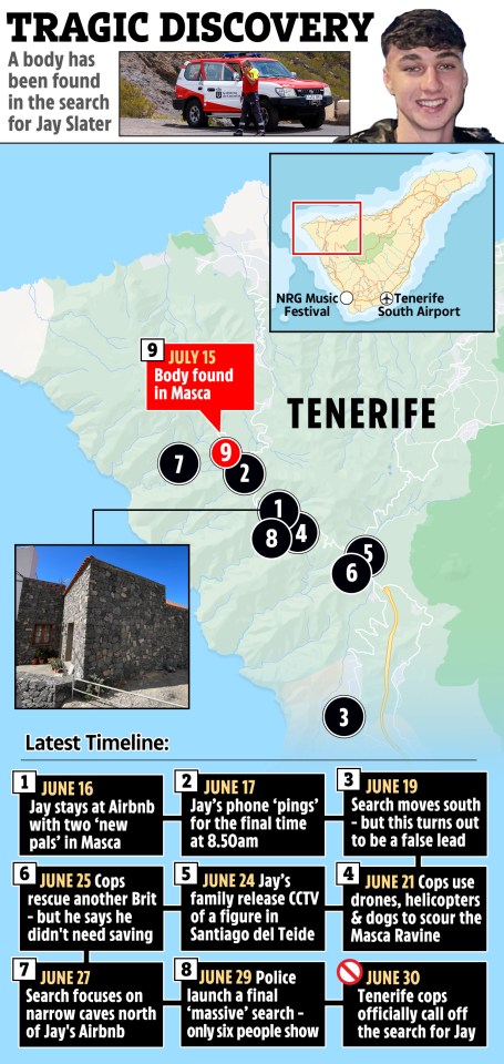 a map showing the tragic discovery of a body in tenerife