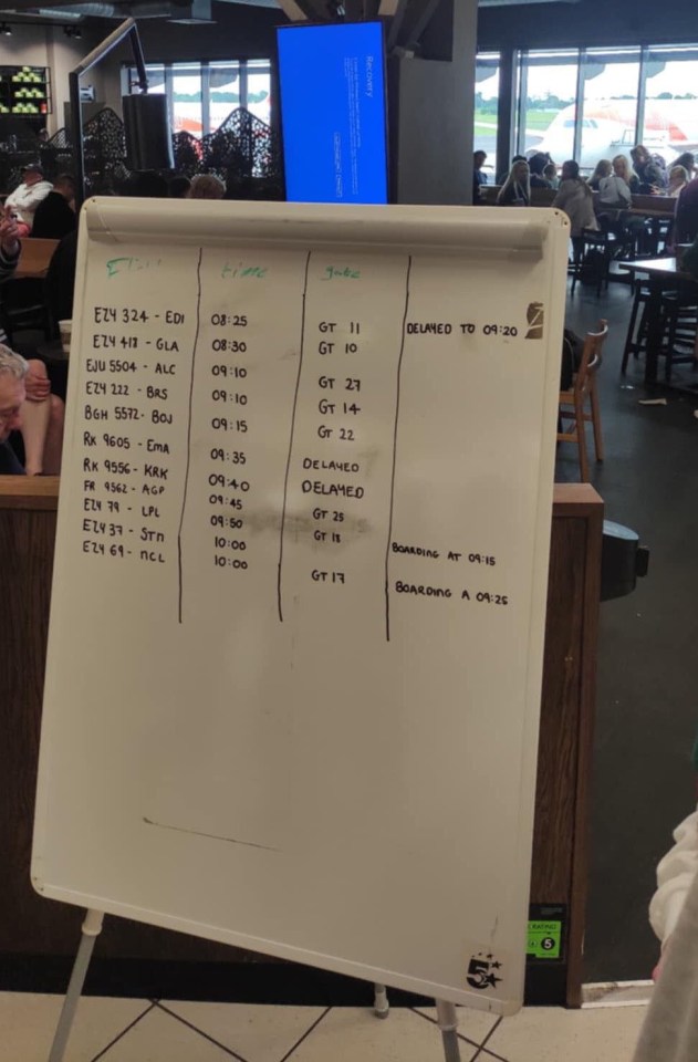 Belfast International Airport has gone 'old school' since the crash as flight information is displayed on whiteboards