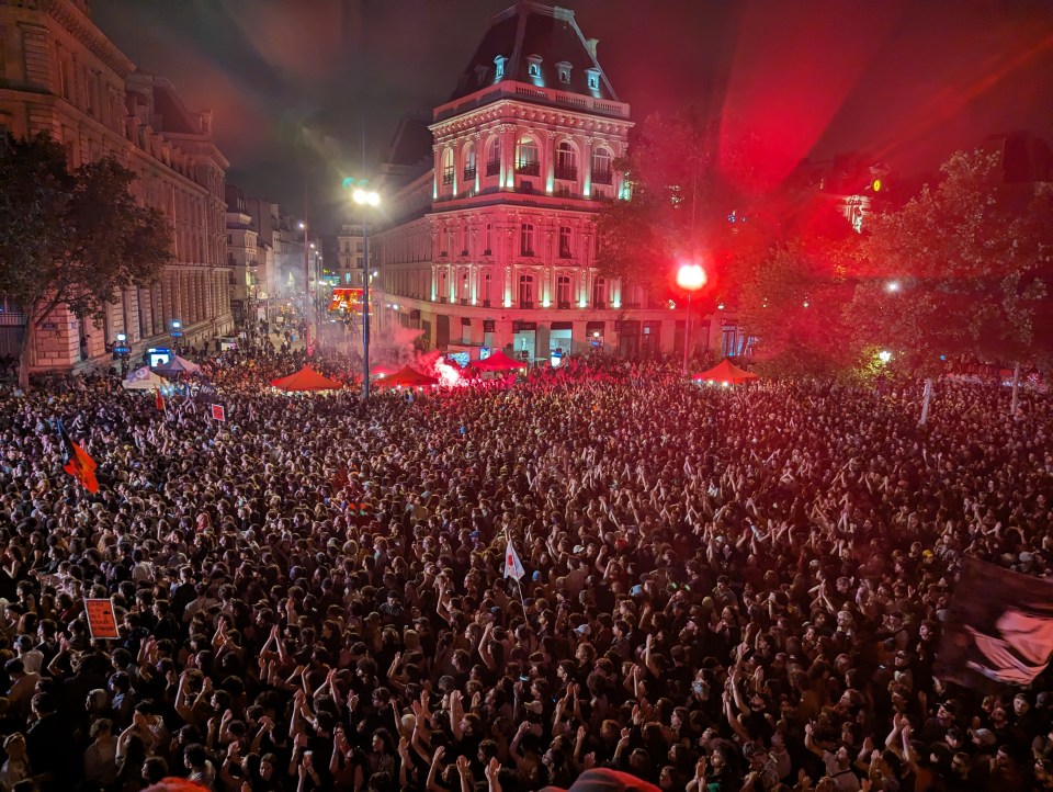 Demonstrators gather in Place de la Republique to protest against the election result Credit: Getty