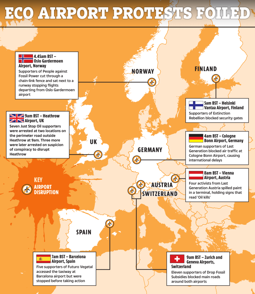 a map showing the eco airport protests foiled