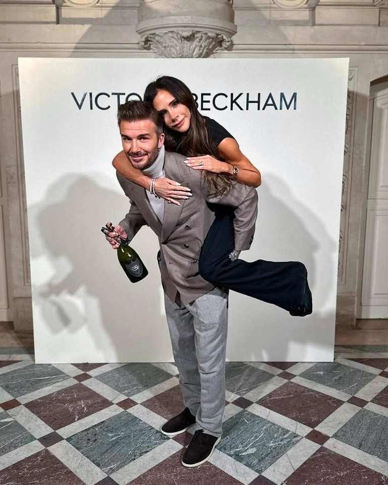 David and Victoria Beckham celebrating Victoria’s Paris Fashion Week show in March