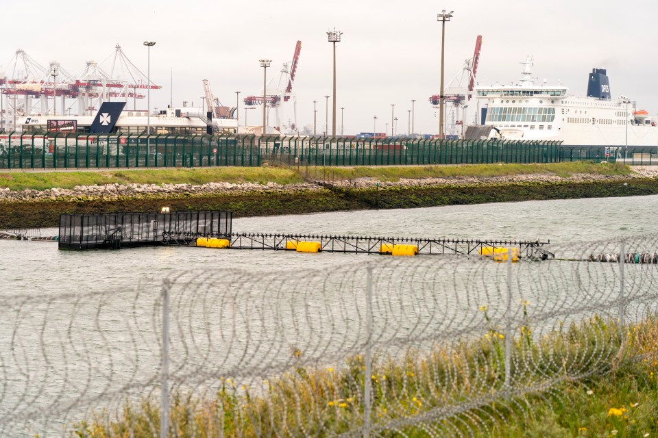 Security measures at Canal des Dunes, near Dunkirk to stop migrant boats