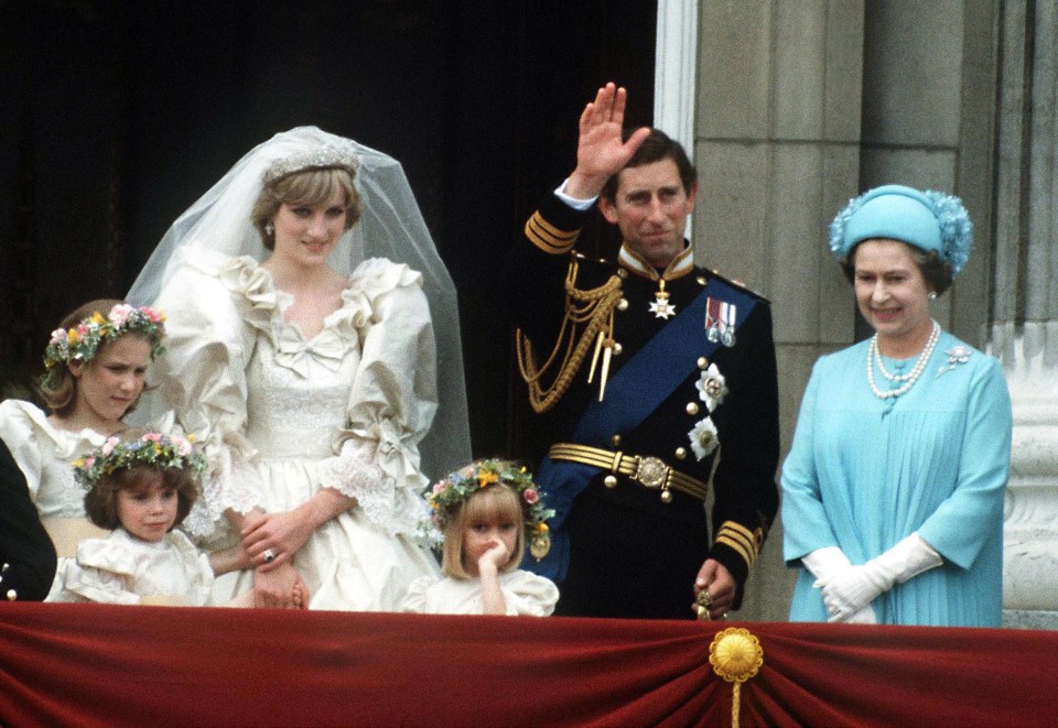 princess diana and prince charles are waving to the crowd on their wedding day