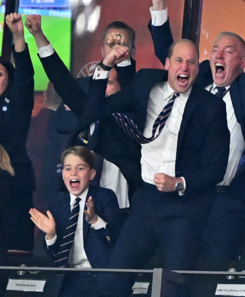 The royal duo leapt into the air and pumped their fists as Cole Palmer scored