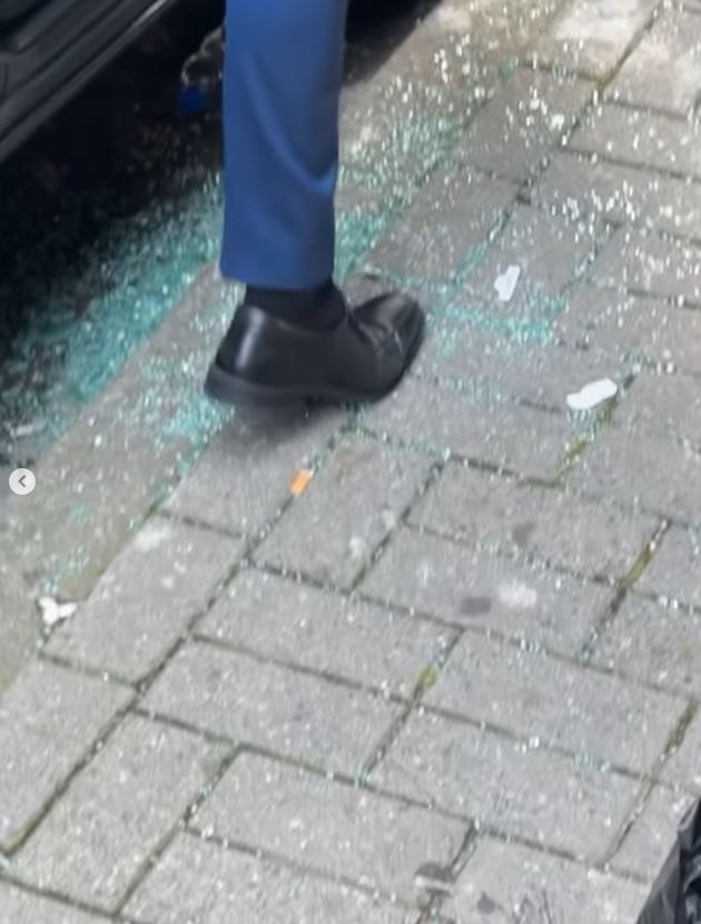 Glass could be seen shattered on the floor
