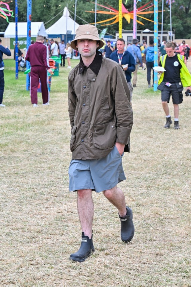 GLASTONBURY, ENGLAND - JUNE 28: Lennon Gallagher is seen on day one of the Glastonbury Festival wearing Iconic British heritage brand Barbour on June 28, 2024 in Glastonbury, England. (Photo by Jed Cullen/Dave Benett/Getty Images)