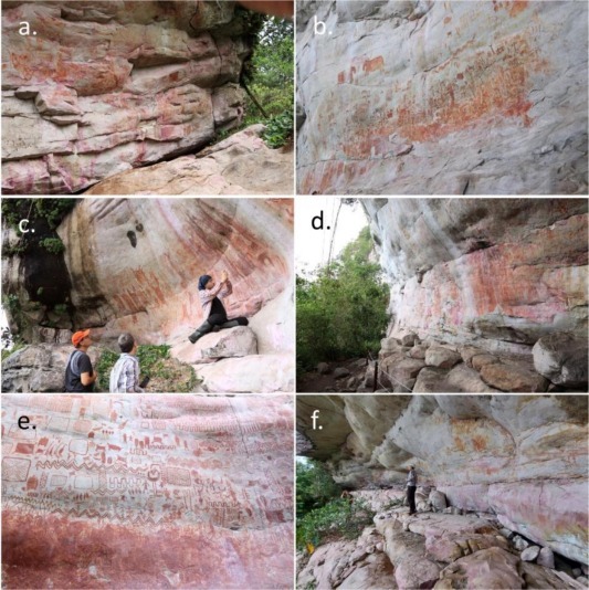 a collage of images of a rock wall with the letters a b c d e f