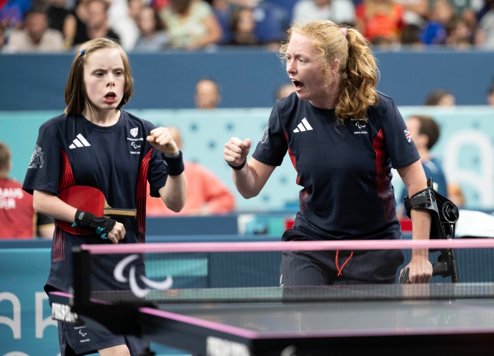 Handout photo provided by ParalympicsGB of Great Britain's Felicity Pickard and Bly Twomey competing in the Doubles WS14 - Women event on day one of the Paris 2024 Summer Paralympic Games. Picture date: Thursday August 29, 2024. PA Photo. Photo credit should read: ParalympicsGB/PA Wire. RESTRICTIONS: Use subject to restrictions. Editorial use only, no commercial use without prior consent from rights holder.