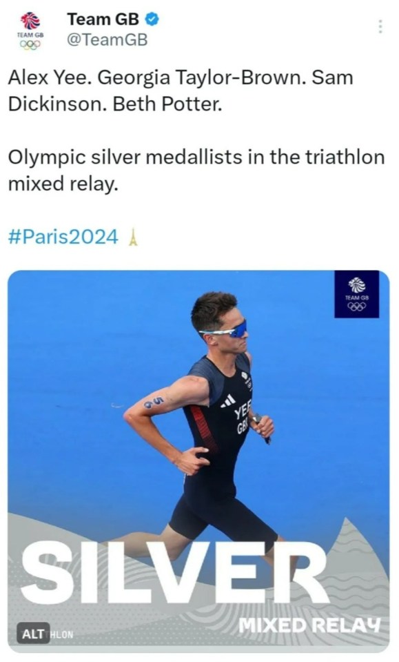 a team gb advertisement for silver medalists in the triathlon mixed relay