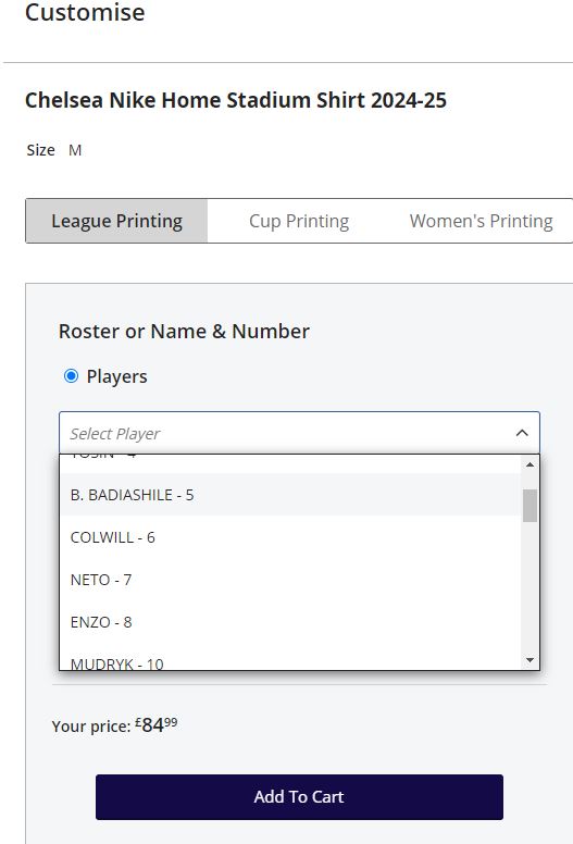 a screenshot of a chelsea nike home stadium shirt