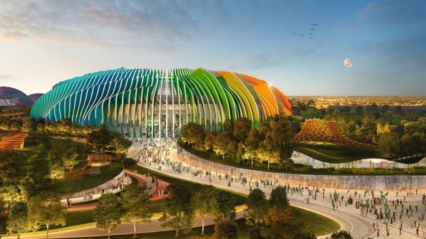 Futuristic stadium design for the 2034 World Cup.