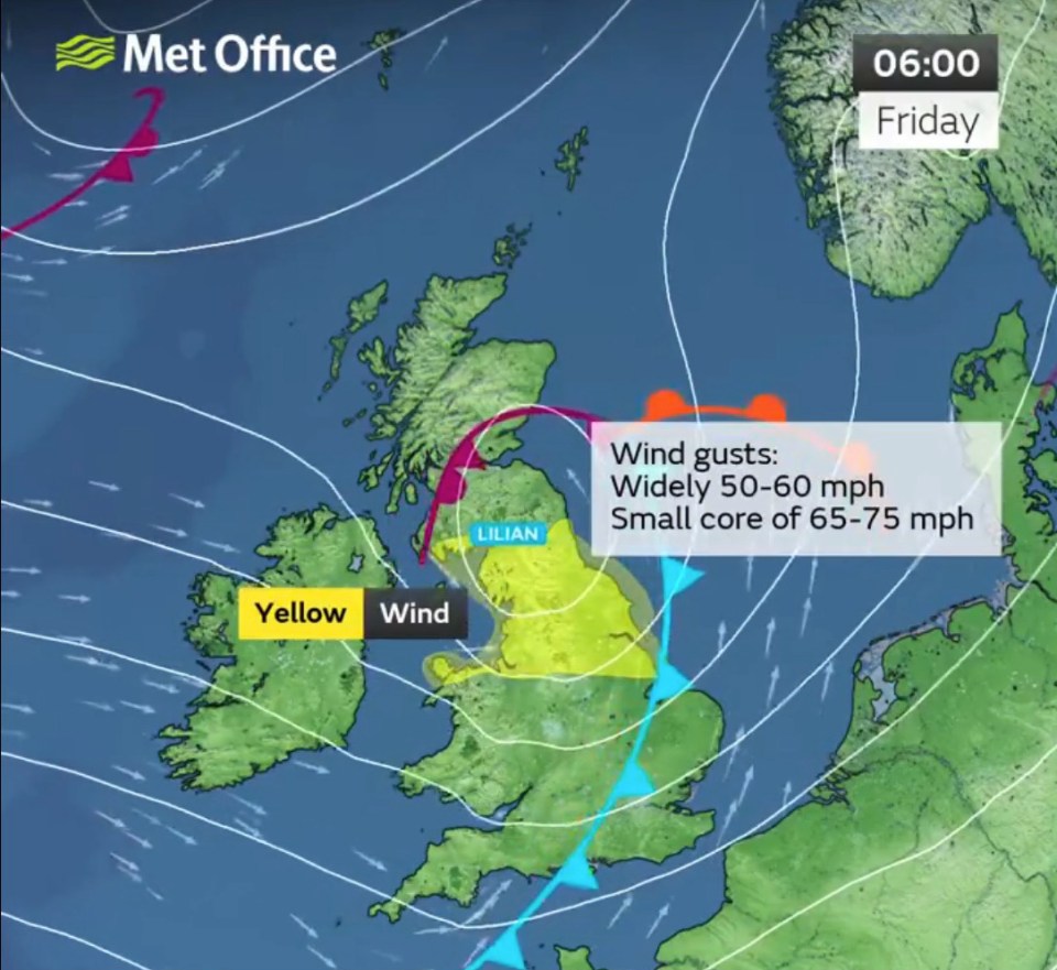 a met office weather map showing wind gusts of 50 to 60 mph