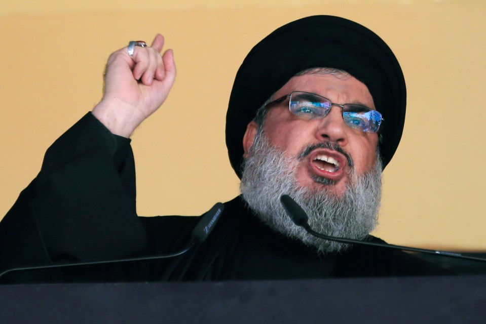 Hezbollah leader Sheik Hassan Nasrallah speaking.